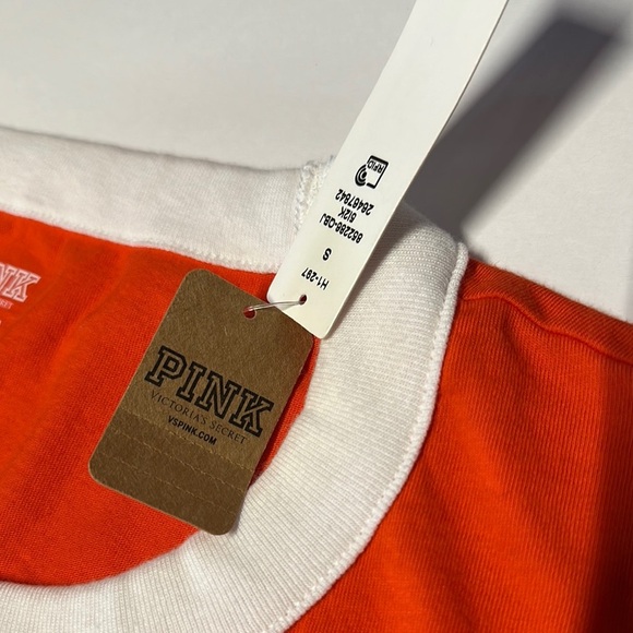 PINK Victoria's Secret Orange White Short Sleeve Tee - Picture 5 of 7